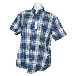 J. Crew Secret Wash Classic Fit Plaid Short Sleeve Poplin Shirt Sz Large Blue Re